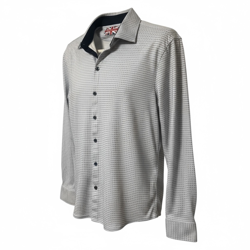 Modern English Men’s Long Sleeve Sport Button Up Shirt Blue White Pattern Medium